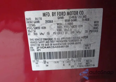 2010 Ford Edge Limited z USA, uszkodzony, nr VIN 2FMDK4KC5ABB46156